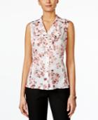 Tahari Asl Floral-print Ruffled Shell