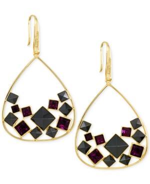Sis By Simone I Smith Purple Crystal And Jet Pyramid Stud Teardrop Earrings In 14k Gold Over Sterling Silver