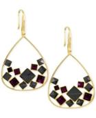 Sis By Simone I Smith Purple Crystal And Jet Pyramid Stud Teardrop Earrings In 14k Gold Over Sterling Silver