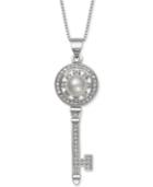 Cultured Freshwater Pearl (7mm) & Cubic Zirconia Key 18 Pendant Necklace In Sterling Silver