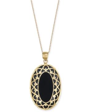Onyx Oval Framed 18 Pendant Necklace In 14k Gold