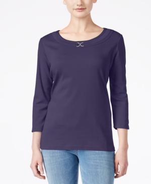 Karen Scott Petite Buckle-detail Top, Only At Macy's