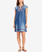 Vintage America Dia Embroidered Chambray Shift Dress