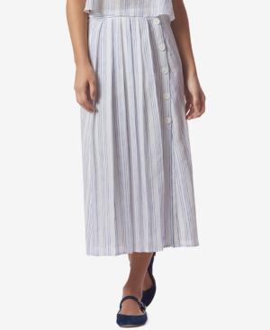 Avec Les Filles Striped Pleated Side-button Midi Skirt