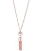 Dkny Rose Gold-tone Crystal Tassel Long Pendant Necklace, 36 + 3 Extender, Created For Macy's