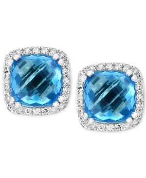 Effy Blue Topaz (4-1/3 Ct. T.w.) & Diamond (1/6 Ct. T.w.) Halo Stud Earrings In 14k White Gold