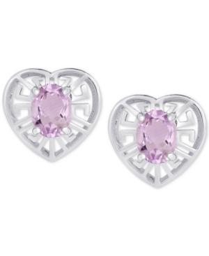 Amethyst Greek Key Heart Stud Earrings (1-5/8 Ct. T.w.) In Sterling Silver