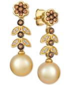 Le Vian Cultured Golden South Sea Pearl (9mm) & Diamond (1/2 Ct. T.w.) Drop Earrings In 14k Gold
