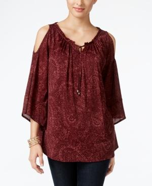 Style & Co. Printed Cold-shoulder Top, Only At Macy's