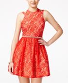 City Studios Juniors' Lace Halter Jewel-waist A-line Dress