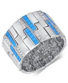 Guess Silver-tone Blue Mirrored And Clear Stone Stretch Bracelet