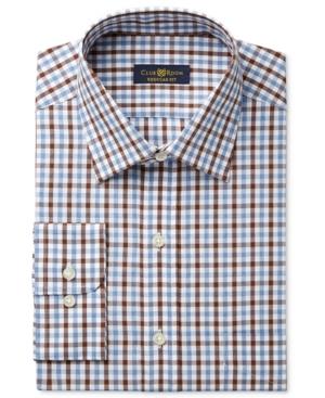 Club Room Estate Men's Classic-fit Wrinkle-resistant Chestnut Faded Gingham Dress Shirt, Only At Macy's
