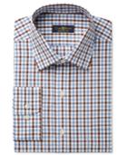 Club Room Estate Men's Classic-fit Wrinkle-resistant Chestnut Faded Gingham Dress Shirt, Only At Macy's