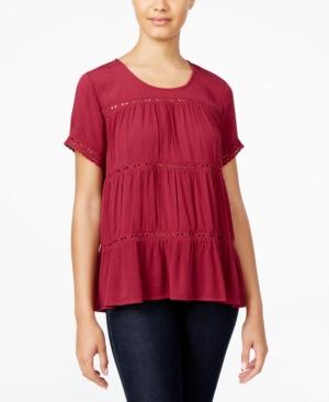 One Hart Juniors' Short-sleeve Crochet-inset Top, Only At Macy's