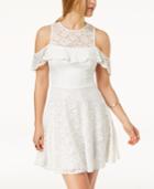B Darlin Juniors' Cold-shoulder Lace Fit & Flare Dress