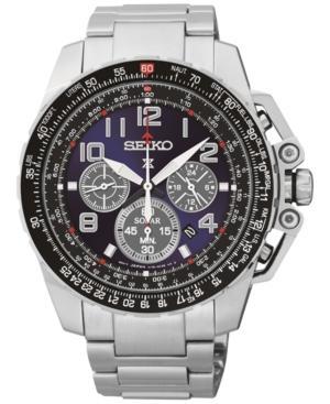 Seiko Men's Chronograph Solar Stainless Steel Bracelet Watch 44mm Ssc275