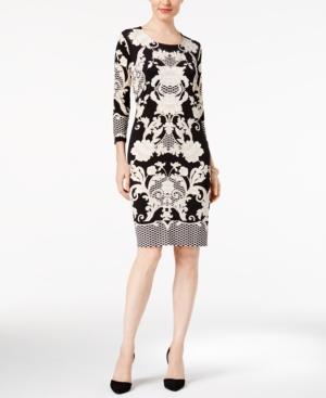Jm Collection Printed 3/4-sleeve Dress, Created For Macy's