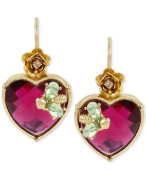 Betsey Johnson Gold-tone Pink Crystal Heart Drop Earrings