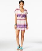 Miken Smocked Tie-dye Sheer Cover-up Women's Swimsuit