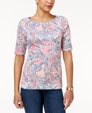 Charter Club Cotton Elbow-sleeve Print Top, Only At Macy's