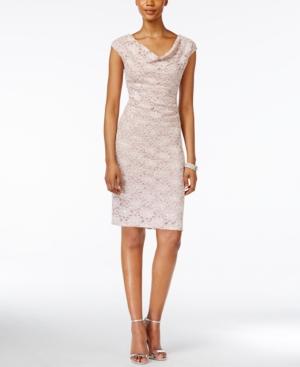 Connected Petite Cowl-neck Lace Sheath Dress