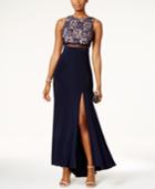 Nightway Petite Lace Illusion-waist Gown