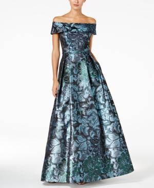 Calvin Klein Off-the-shoulder Brocade Gown