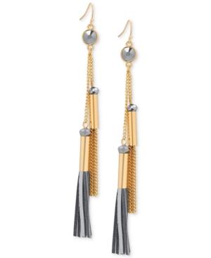 Guess Two-tone Bead & Tassel Faux Leather Linear Drop Earrings