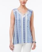 Style & Co Lace-trim Tie-neck Top, Only At Macy's