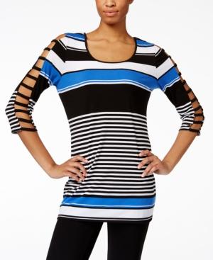 Ny Collection Striped Lattice-sleeve Tunic