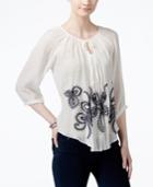 Bcx Juniors' Embroidered Keyhole Peasant Blouse