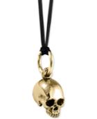 King Baby Men's Hamlet Skull Leather Cord Necklace In Brass Alloy