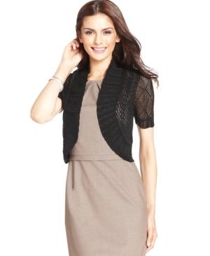 Jessica Howard Petite Short-sleeve Crochet Cardigan