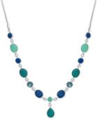 Nine West Silver-tone Blue Stone Lariat Necklace