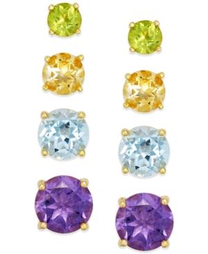 Multi-stone Stud Earring Set In 18k Gold Over Sterling Silver (5-9/10 Ct. T.w.)