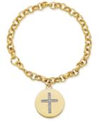 Diamond Accent Cross Charm Bracelet In 18k Gold Over Silver-plated Bronze