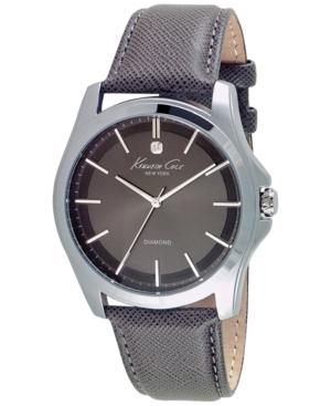 Kenneth Cole New York Men's Diamond Accent Gray Leather Strap Watch 44mm 10027419