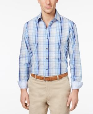 Tasso Elba Men's 100% Cotton Sateen Plaid Shirt, Only At Macy's