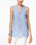 Inc International Concepts Linen Lace-up Blouse, Only At Macy's