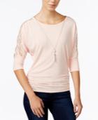 Bcx Juniors' Lace-trim Necklace Top
