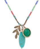Lonna & Lilly Gold-tone Multicolor Bead, Stone & Leaf 20 Adjustable Triple-pendant Necklace