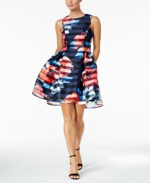 Vince Camuto Floral Striped Fit & Flare Dress