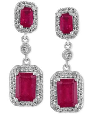 Brasilica By Effy Ruby (3-3/4 Ct. T.w.) And Diamond (1/2 Ct. T.w.) Double Drop Earrings In 14k White Gold