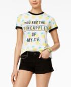 Mighty Fine Juniors' Printed Pineapple Graphic Ringer T-shirt