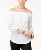 Ultra Flirt Juniors' Cotton Off-the-shoulder Tie-sleeve Top