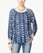 Lucky Brand Printed Crochet-detail Peasant Top
