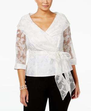 Alex Evenings Plus Size Belted Portrait-collar Wrap Blouse