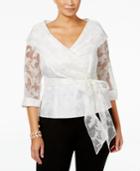 Alex Evenings Plus Size Belted Portrait-collar Wrap Blouse