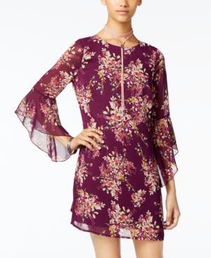 Emerald Sundae Juniors' Printed Ruffle-sleeve Shift Dress