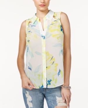 Guess Sera Sleeveless Printed Cutout Shirt